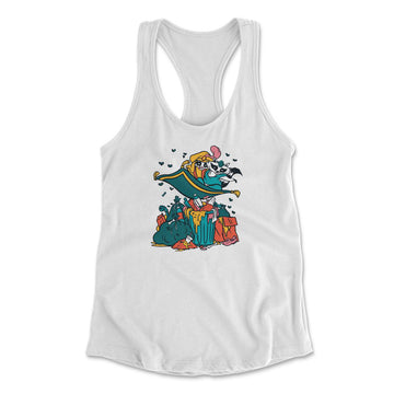 Raccoon Flying Aladdin Womens Racerback Tank in White color